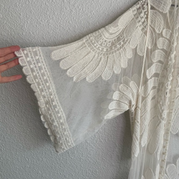 68 Rebellion Again Women's M Cream Boho Sheer Kimono Duster Coastal Festival - Picture 7 of 10